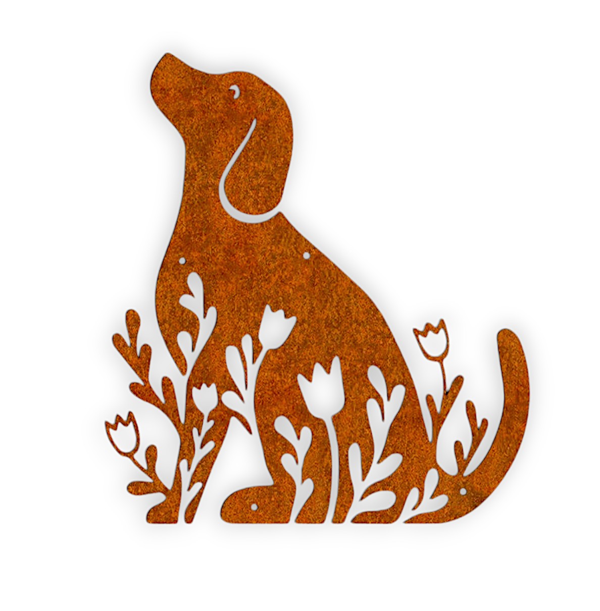 Edelrost Rostige Welpen mit Blumen Metall Wandkunst