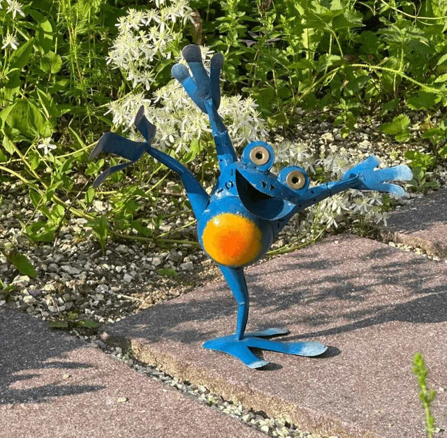 Gartenfigur springender Frosch bunte Gartendeko aus Metall - Bali Paradies