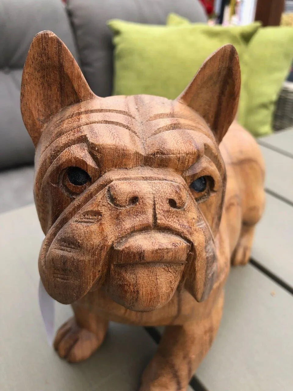 Holz geschnitzte Figur Hund Bulldoge 22cm Innendekoration Teakholz - Bali Paradies