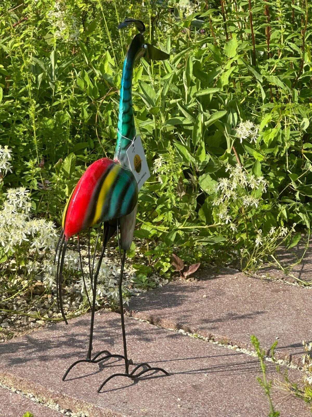 Gartenfigur bunter Fischreiher handgemachte Gartendekoration aus Metall - Bali Paradies