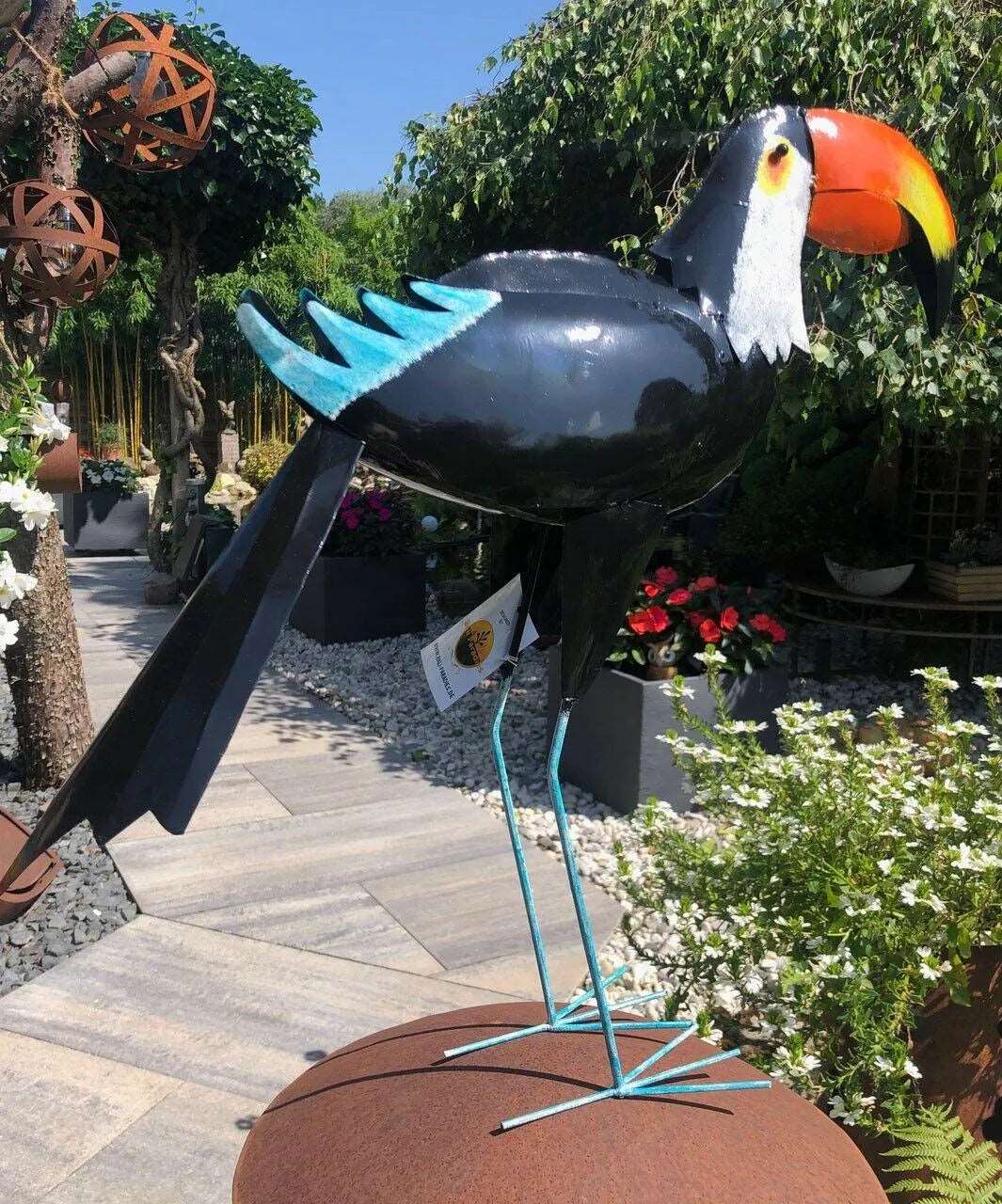 Gartenfigur großer Tukan handgemachte 60cm Gartendekoration aus Metall - Bali Paradies