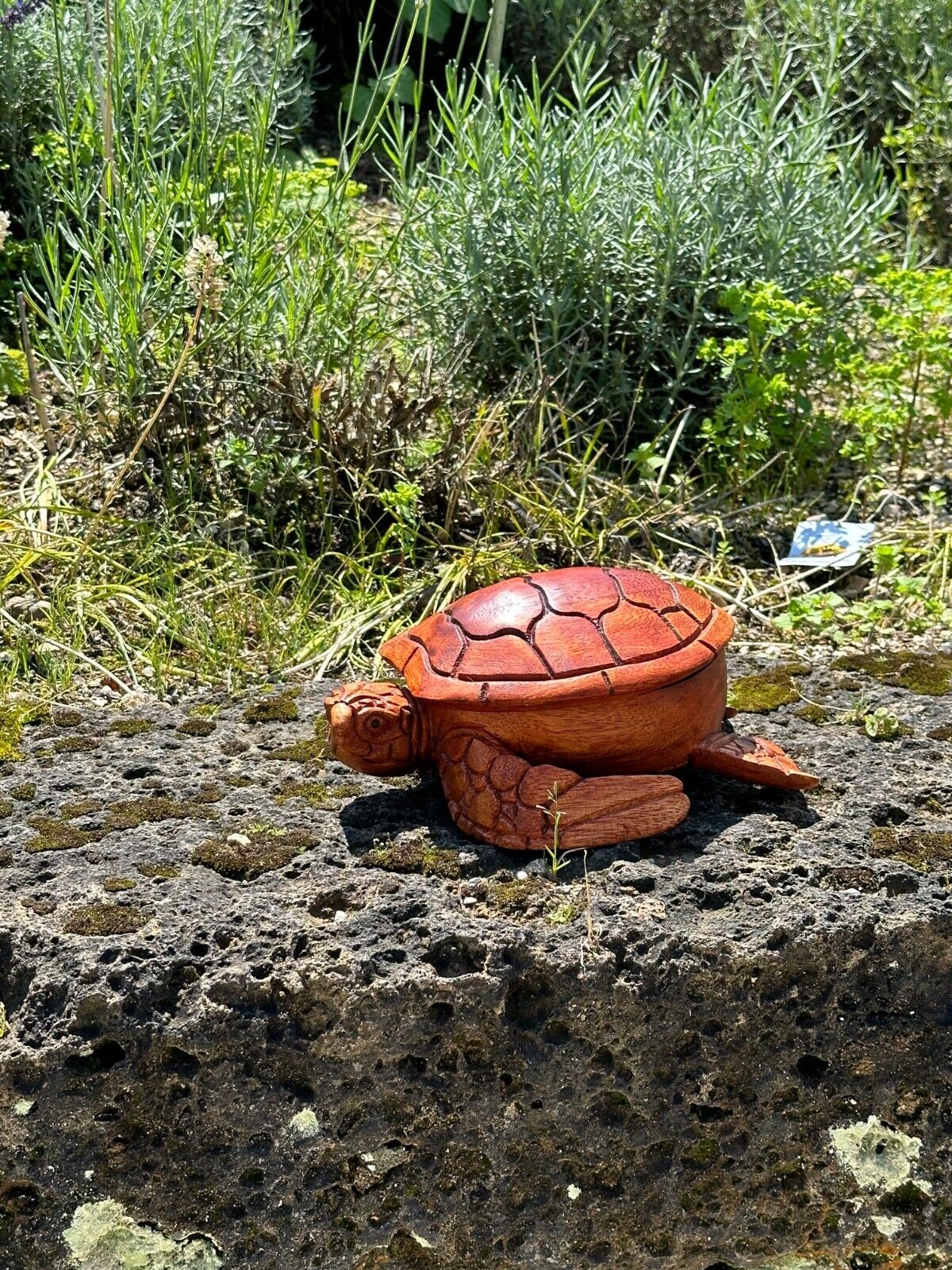 Gartenfigur Schildkröte, Schale aus Teakwood geschnitzte Handarbeit