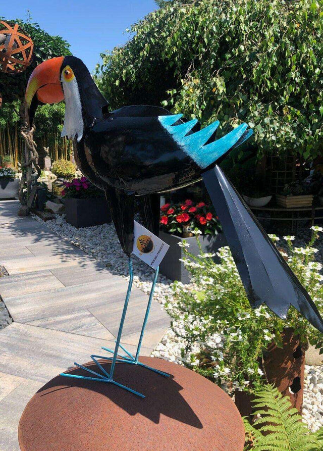 Gartenfigur großer Tukan handgemachte 60cm Gartendekoration aus Metall - Bali Paradies