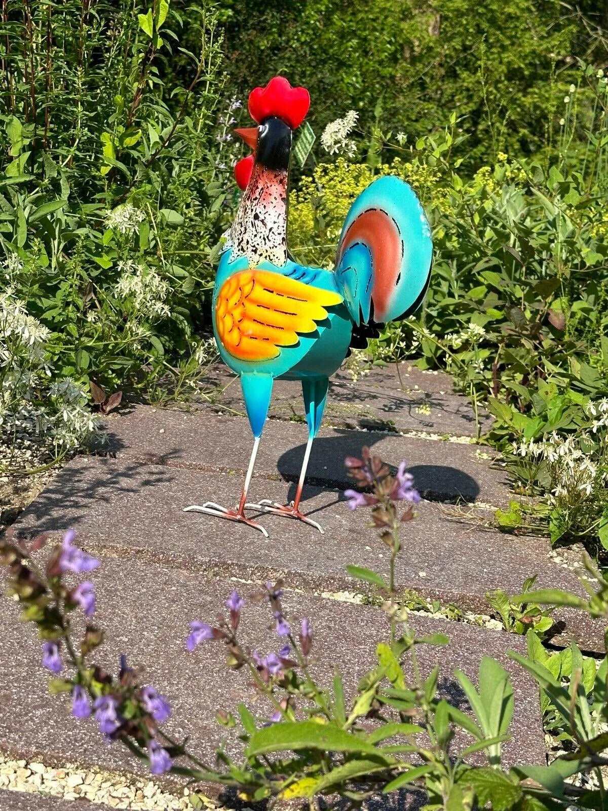 Gartenfigur XXL Hahn handgemacht aus Metall - Bali Paradies