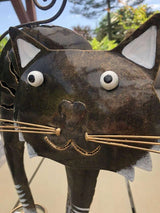 Gartenfigur Katze handgemachte Gartendekoration mit Herznase aus Metall - Bali Paradies