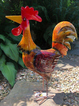 Gartenfigur groß Hahn & Huhn orange handgemachte Gartendekoration aus Metall - Bali Paradies