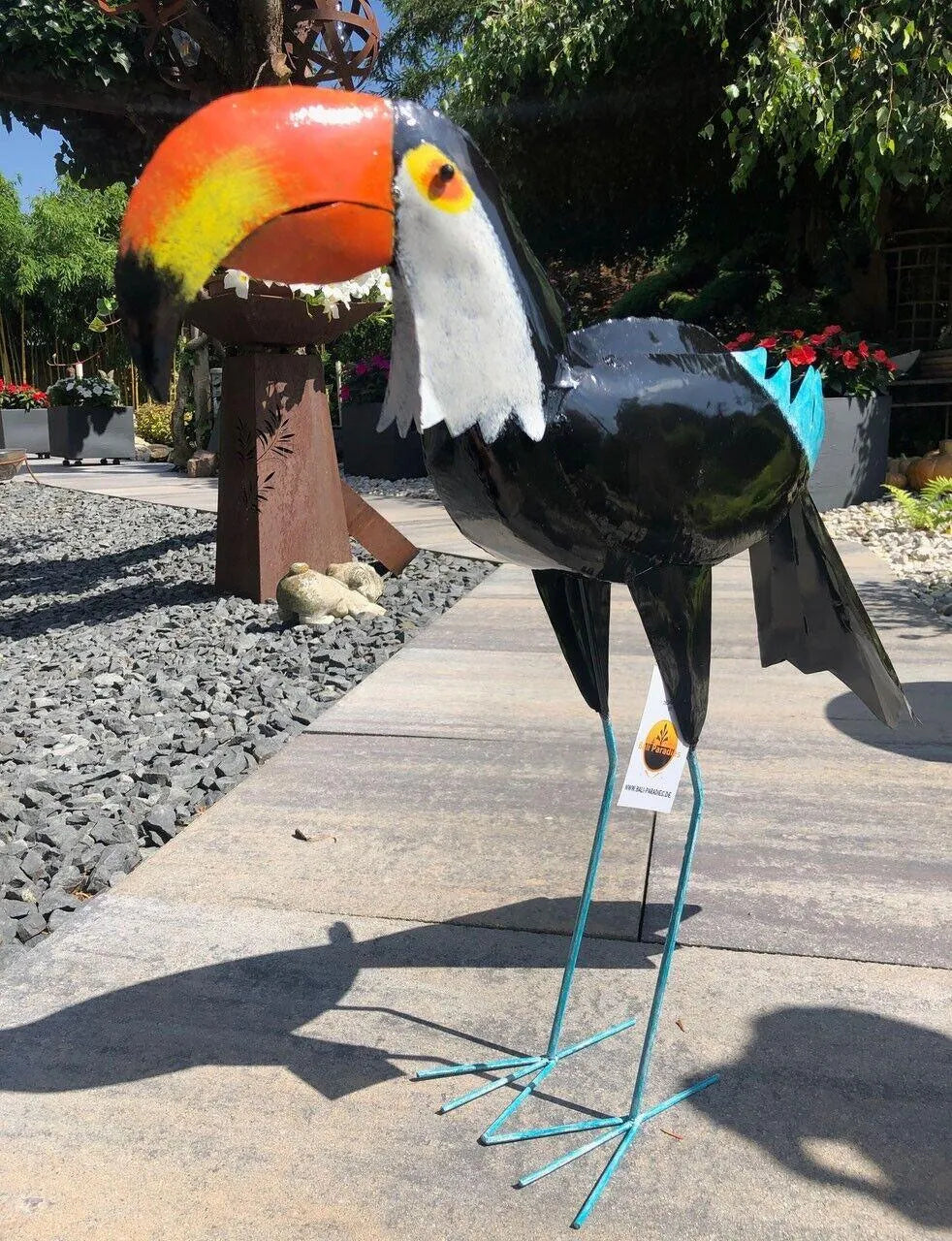 Gartenfigur großer Tukan handgemachte 60cm Gartendekoration aus Metall - Bali Paradies