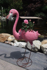 Gartenfigur großer handgemachter Flamingo zum bepflanzen aus Metall - Bali Paradies