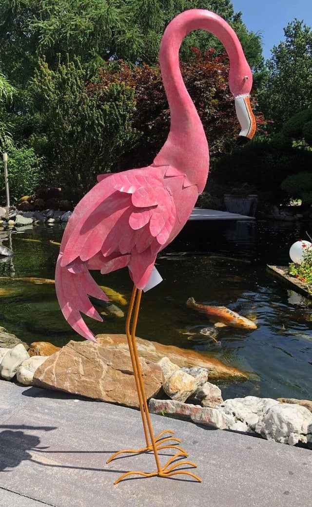 Gartenfigur großer Flamingo handgemachte Gartendekoration aus Metall - Bali Paradies