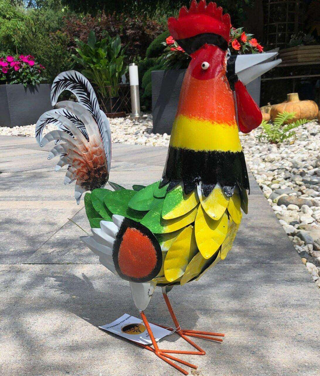 Gartenfiguren großes Hühner 3er Set in bunt Gartendekoration aus Metall - Bali Paradies