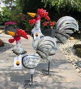 Gartenfigur groß Hahn & Huhn weiß handgemachte Gartendekoration aus Metall - Bali Paradies