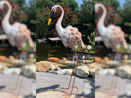 Gartenfigur großer Flamingo handgemachte Gartendekoration aus Metall - Bali Paradies