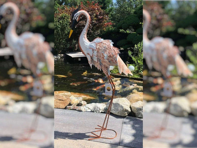 Gartenfigur großer Flamingo handgemachte Gartendekoration aus Metall - Bali Paradies