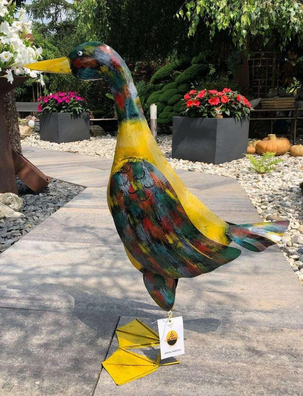 Gartenfigur große 62cm Ente handgemachte Gartendekoration aus Metall - Bali Paradies