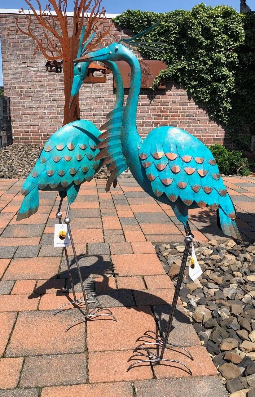 Gartenfiguren großes 2er Set cyan handgemachte Gartendekoration aus Metall - Bali Paradies