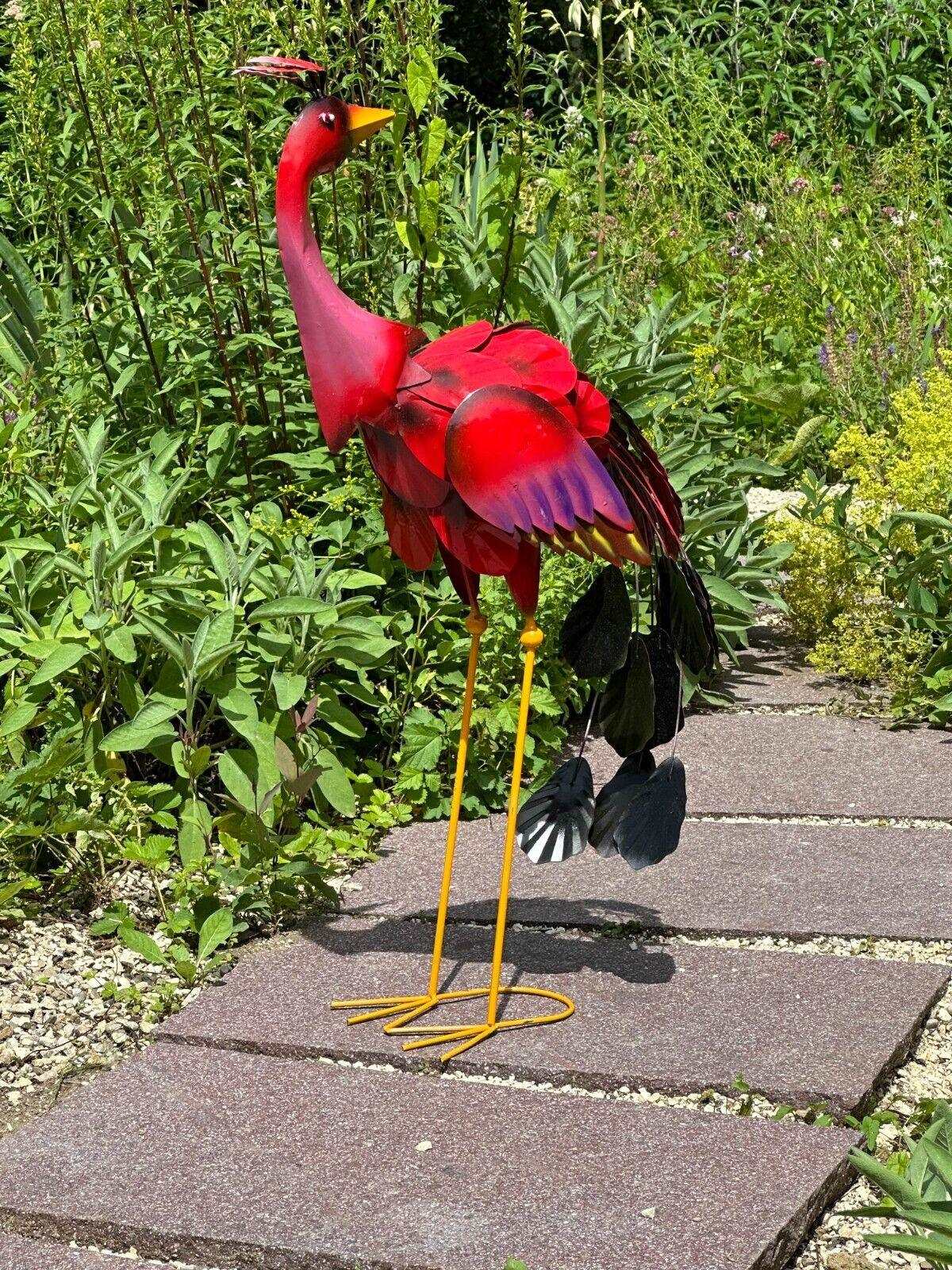 Gartenfigur 90cm Pfau handgemachte Gartendekoration Rot aus Metall - Bali Paradies