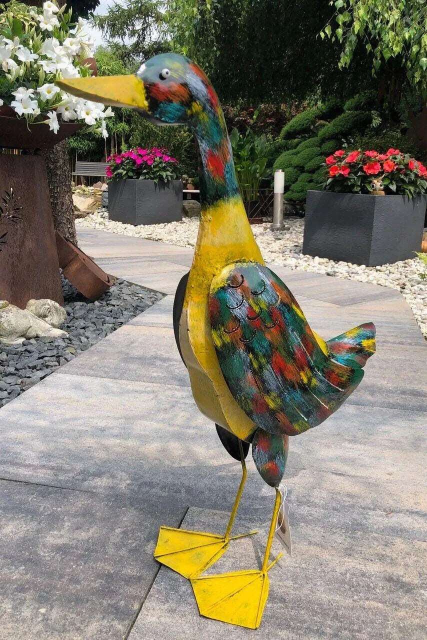 Gartenfigur große 62cm Ente handgemachte Gartendekoration aus Metall - Bali Paradies