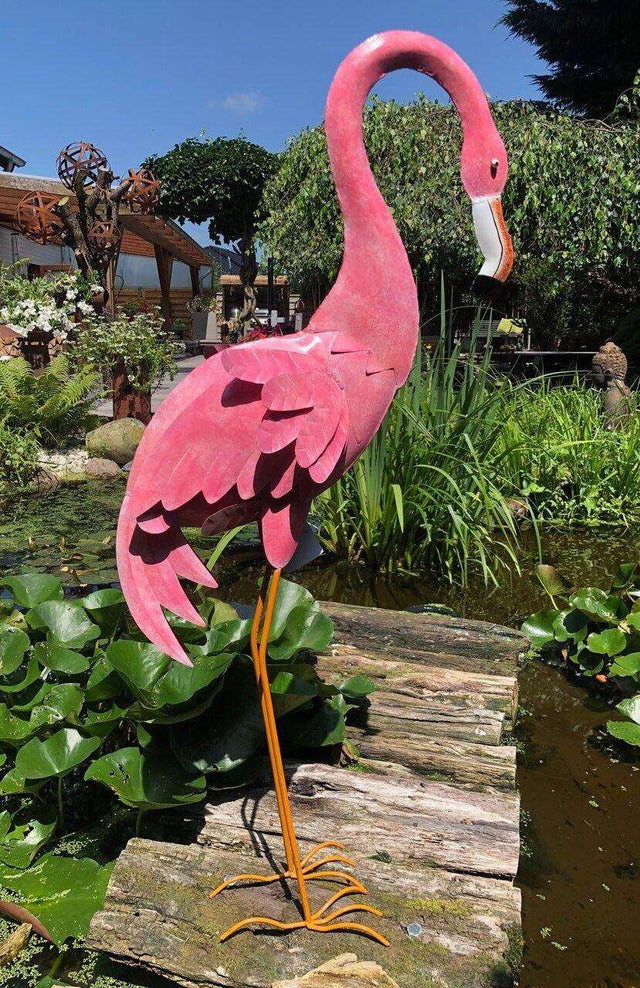 Gartenfigur großer Flamingo handgemachte Gartendekoration aus Metall - Bali Paradies