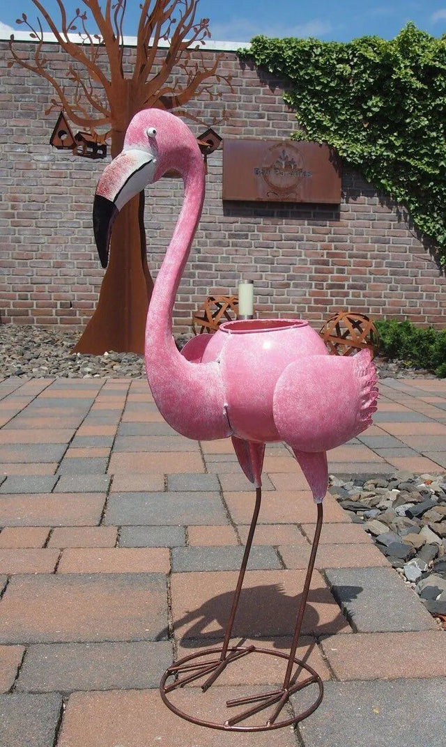 Gartenfigur großer handgemachter Flamingo zum bepflanzen aus Metall - Bali Paradies