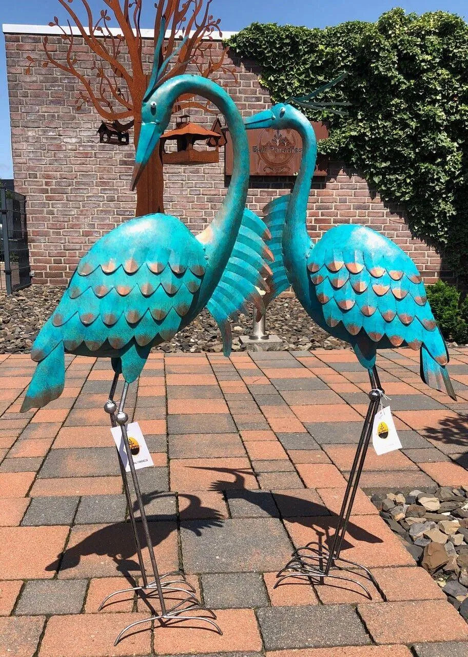 Gartenfiguren großes 2er Set cyan handgemachte Gartendekoration aus Metall - Bali Paradies