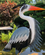 Gartenfigur großer Fischreiher handgemachte Gartendekoration aus Metall - Bali Paradies