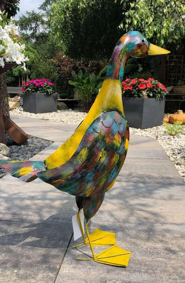 Gartenfigur große 62cm Ente handgemachte Gartendekoration aus Metall - Bali Paradies