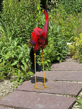 Gartenfigur 90cm Pfau handgemachte Gartendekoration Rot aus Metall - Bali Paradies