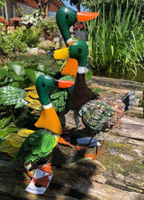 Gartenfiguren große Enten Familie handgemachte 56 cm Gartenfigur aus Metall - Bali Paradies