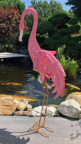 Gartenfigur großer Flamingo handgemachte Gartendekoration aus Metall - Bali Paradies