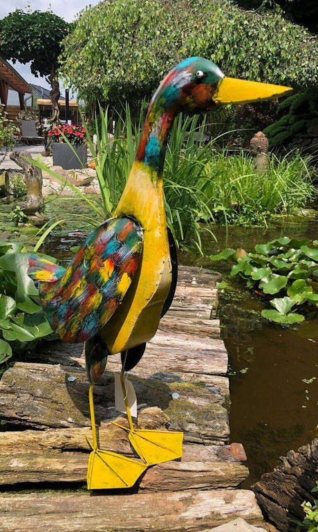 Gartenfigur große 62cm Ente handgemachte Gartendekoration aus Metall - Bali Paradies