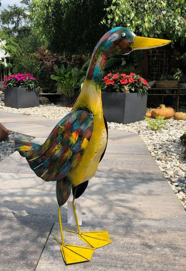 Gartenfigur große 62cm Ente handgemachte Gartendekoration aus Metall - Bali Paradies