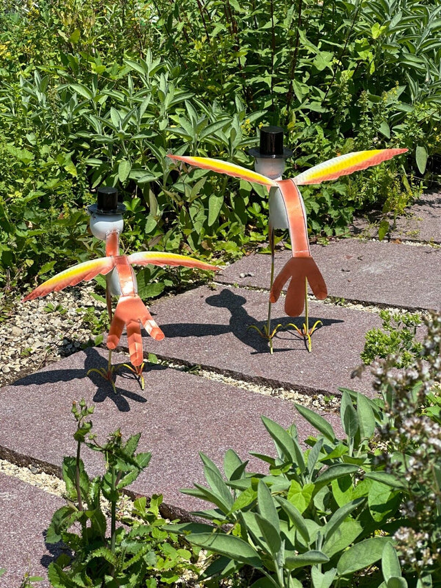 Gartenfigur große Kranich Familie handgemachte Gartendeko aus Metall