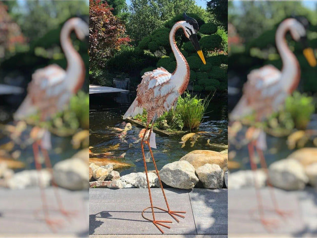 Gartenfigur großer Flamingo handgemachte Gartendekoration aus Metall - Bali Paradies