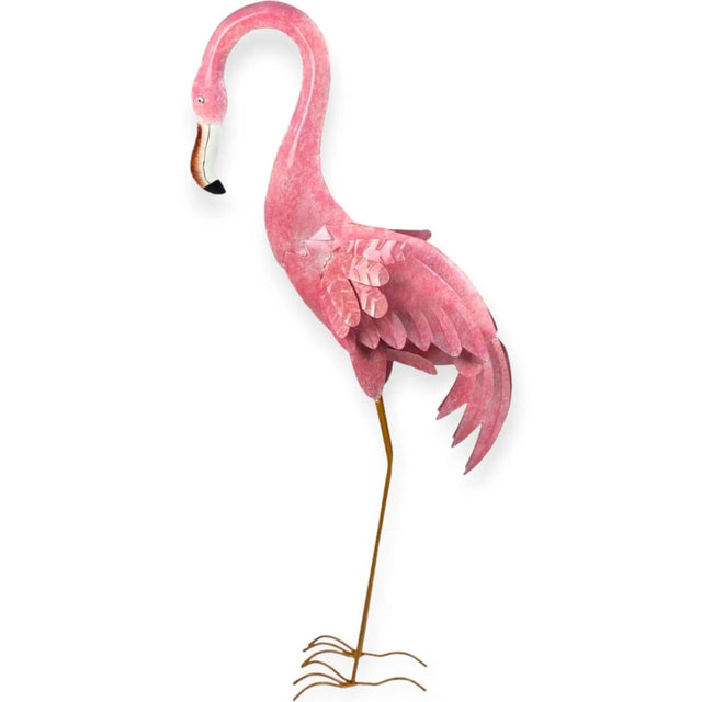 Gartenfigur großer Flamingo handgemachte Gartendekoration aus Metall - Bali Paradies