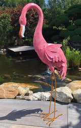 Gartenfigur großer Flamingo handgemachte Gartendekoration aus Metall - Bali Paradies