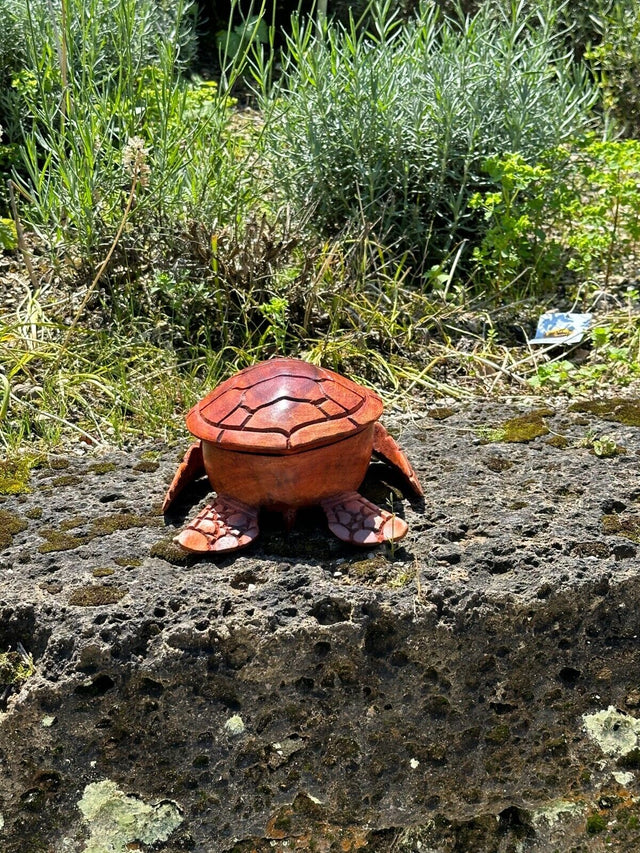 Gartenfigur Schildkröte, Schale aus Teakwood geschnitzte Handarbeit