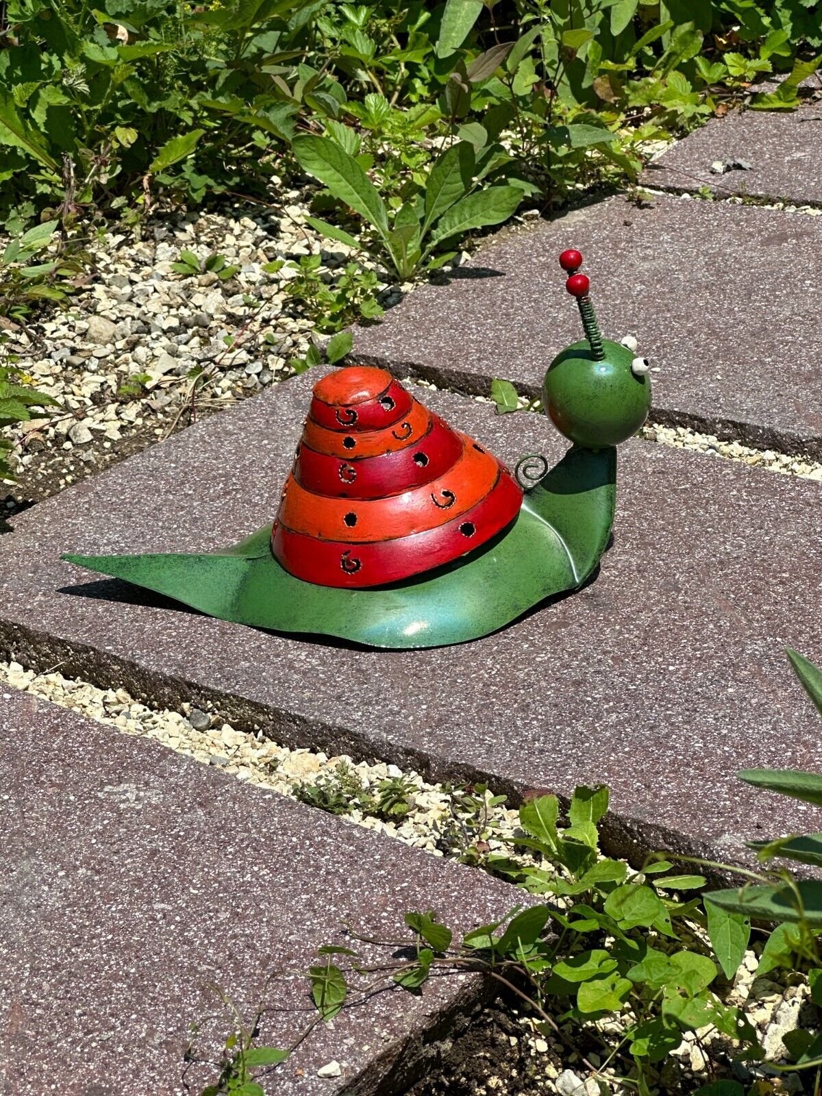 Gartenfigur aus Metall grüne Schnecke handgemachte Gartendekoration