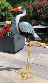 Gartenfigur großer Fischreiher handgemachte Gartendekoration aus Metall - Bali Paradies