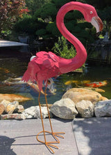 Gartenfigur großer Flamingo handgemachte Gartendekoration aus Metall - Bali Paradies