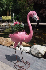 Gartenfigur großer handgemachter Flamingo zum bepflanzen aus Metall - Bali Paradies