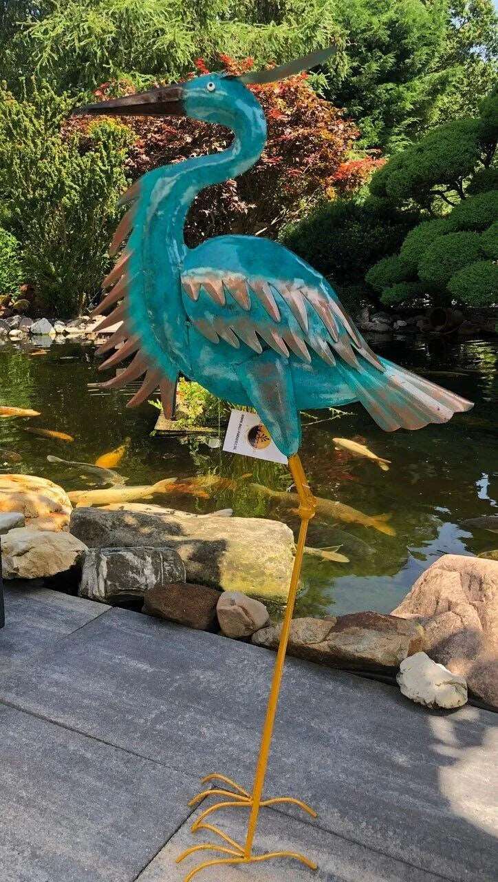 Gartenfigur großer Fischreiher Gartenfigur aus Metall - Bali Paradies