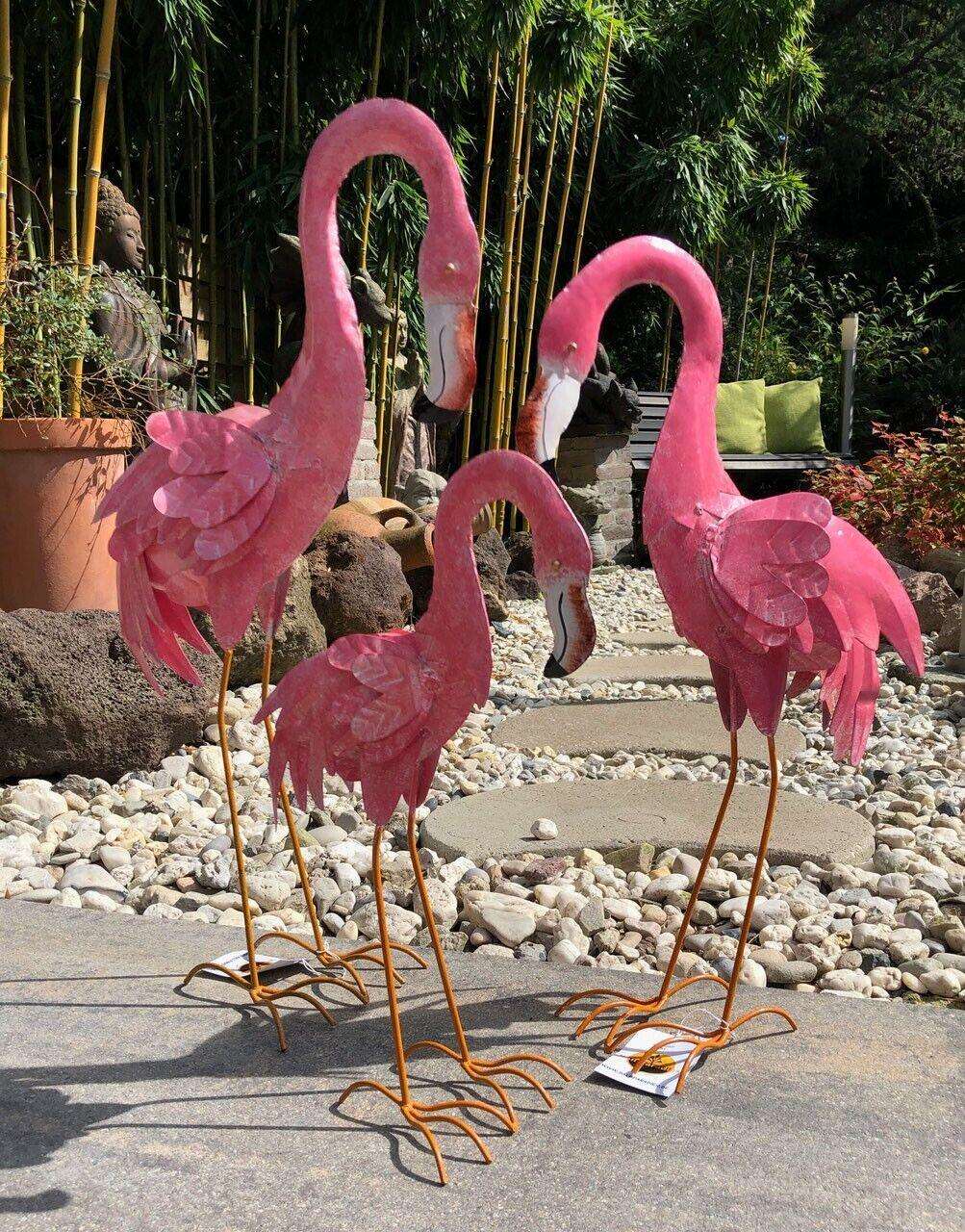 Gartenfigur groß Flamingo handgemachte Gartendekoration - Bali Paradies