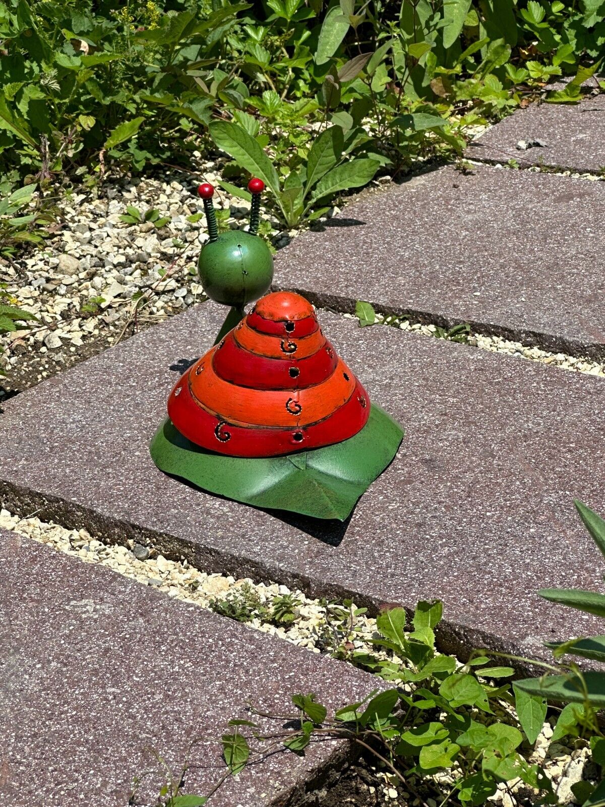 Gartenfigur aus Metall grüne Schnecke handgemachte Gartendekoration