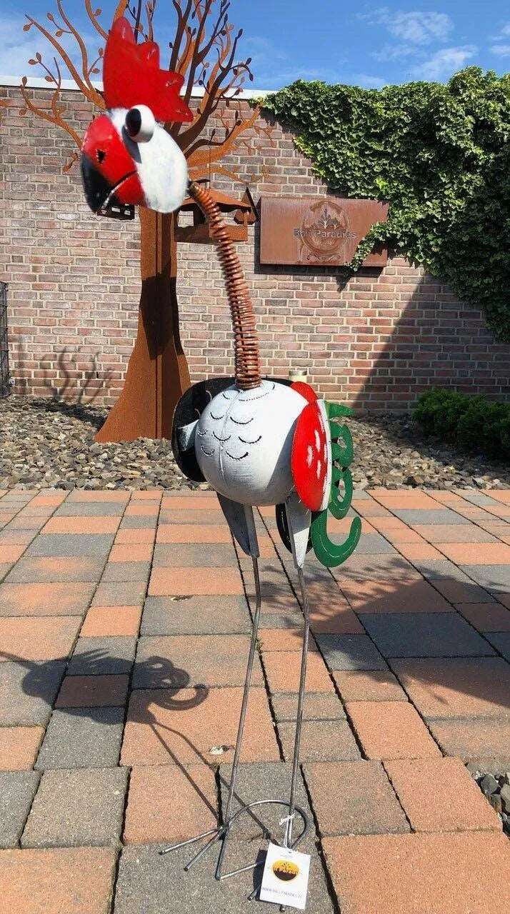 Gartenfigur großer 90cm Fantasie Vogel handgemachte Gartendekoration aus Metall - Bali Paradies