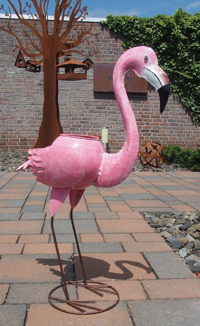 Gartenfigur großer handgemachter Flamingo zum bepflanzen aus Metall - Bali Paradies