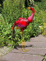 Gartenfigur 90cm Pfau handgemachte Gartendekoration Rot aus Metall - Bali Paradies