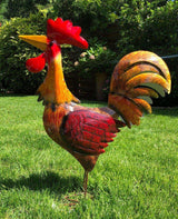 Gartenfigur groß Hahn & Huhn orange handgemachte Gartendekoration aus Metall - Bali Paradies