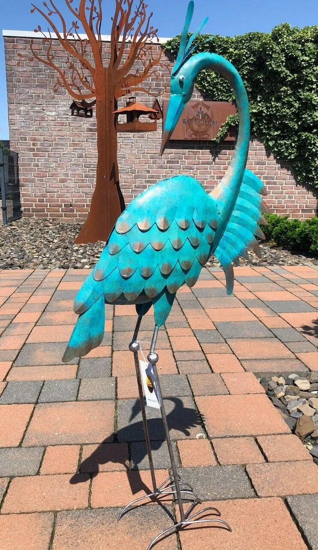 Gartenfiguren großes 2er Set cyan handgemachte Gartendekoration aus Metall - Bali Paradies