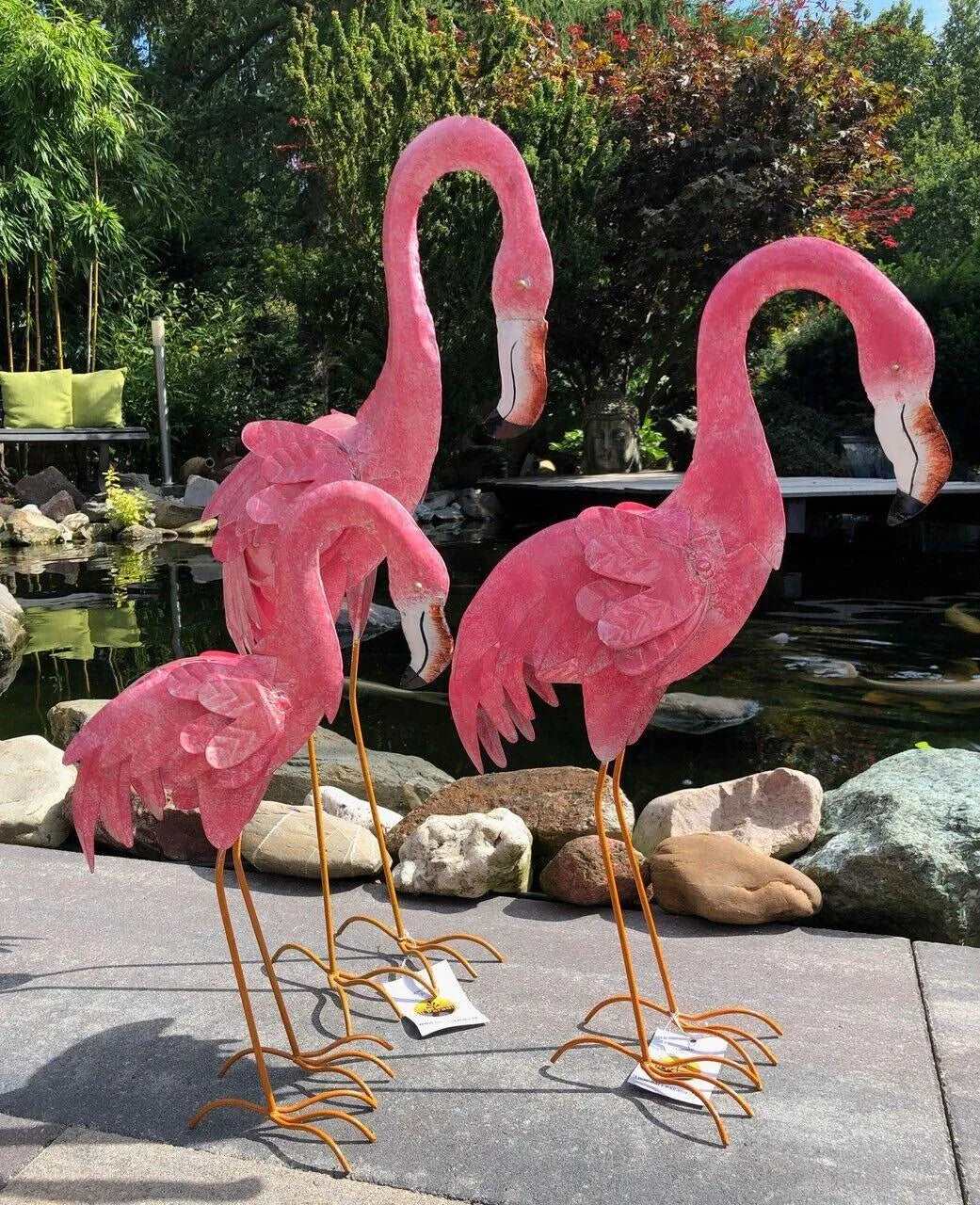 Gartenfigur groß Flamingo handgemachte Gartendekoration - Bali Paradies