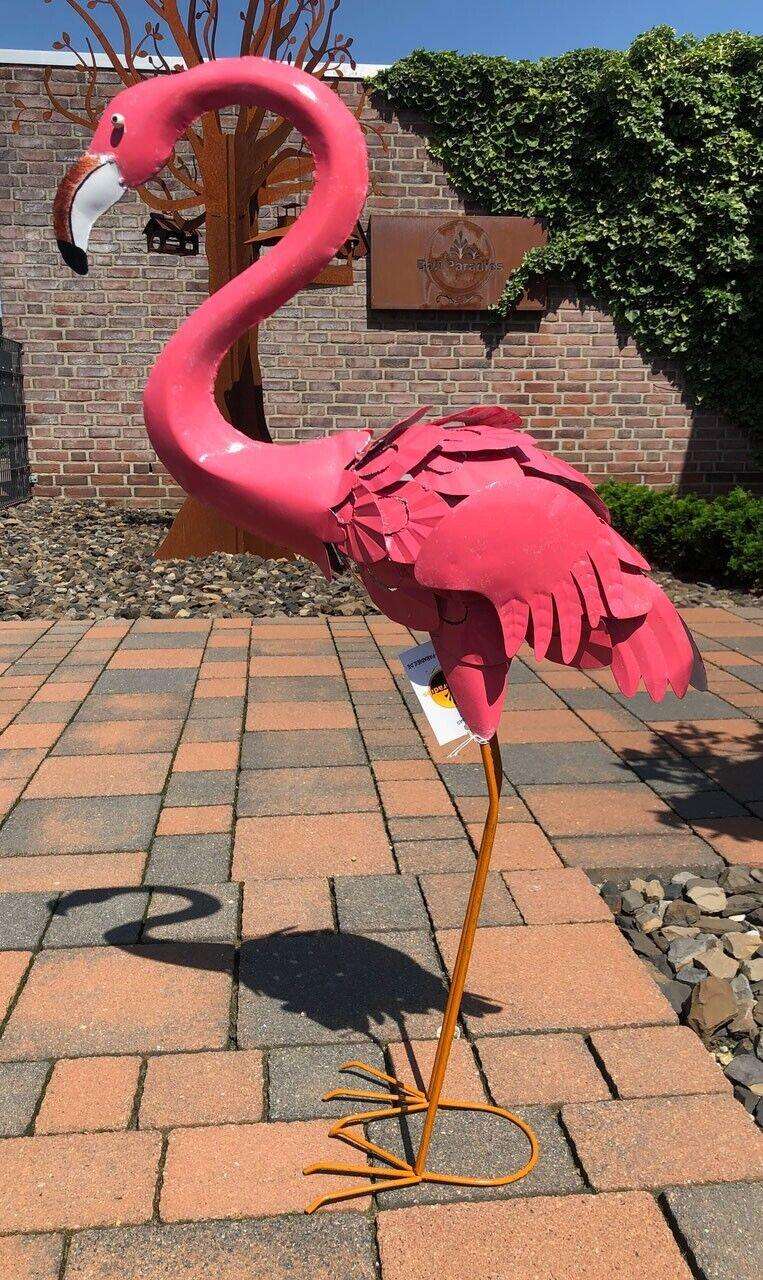 Gartenfigur großer Flamingo handgemachte Gartendekoration aus Metall - Bali Paradies